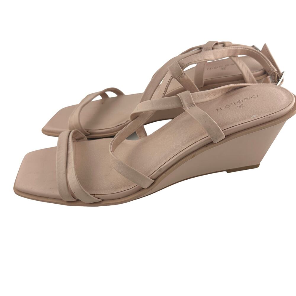 Caslon Paola Tan Leather Wedge Heel Strappy Sandals Size 9.5